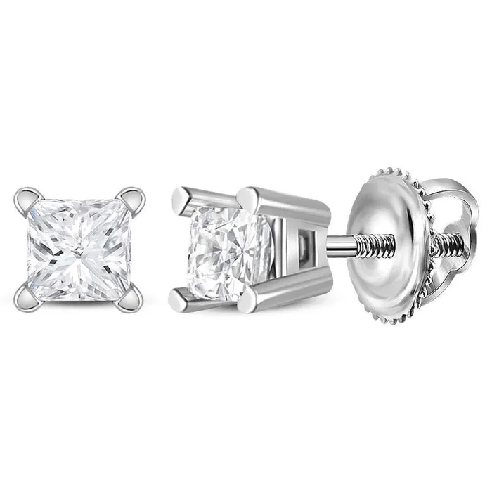 Earrings 14k White Gold Unisex Princess Diamond Solitaire Stud Earrings 15 Cttw Certified gndatlanta