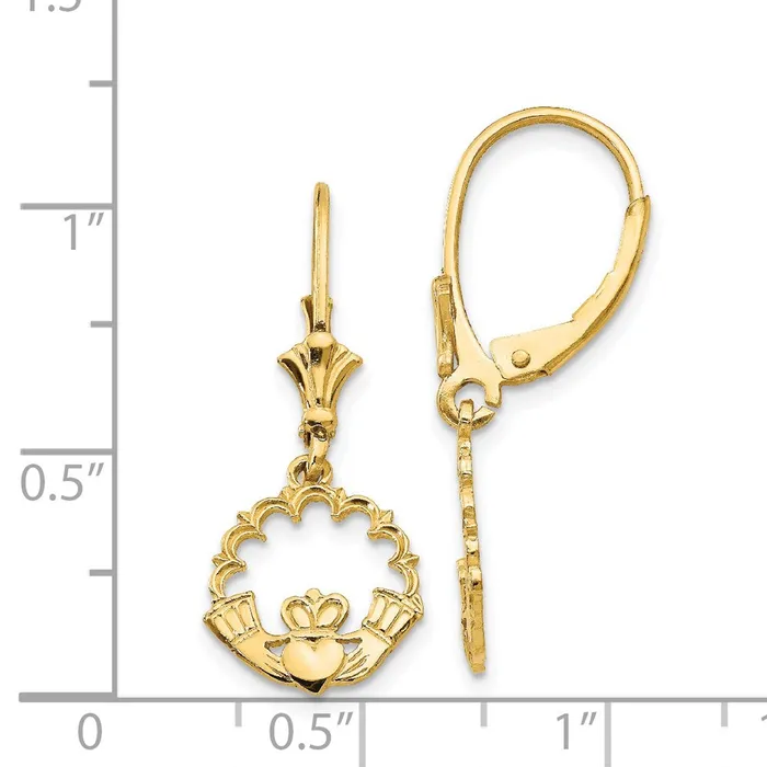 Earrings 14k Yellow Gold Claddagh in Circle Leverback Earrings Goldia