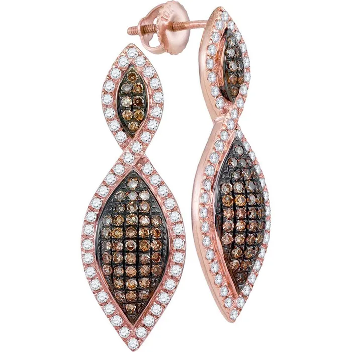 Earrings gndatlanta 10k Rose Gold Round Brown Diamond Oval Dangle Earrings 1 Cttw