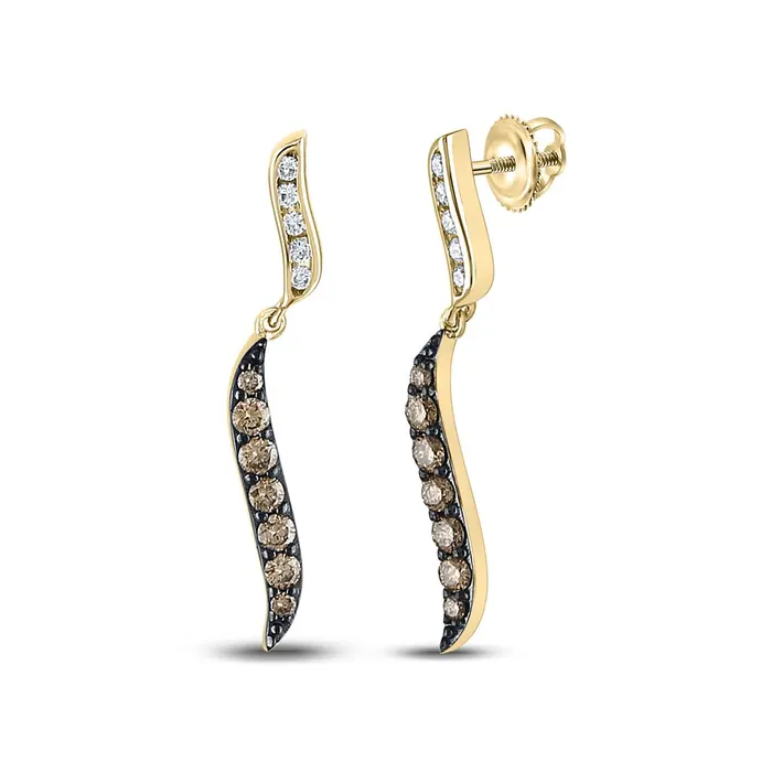 Earrings gndatlanta 10k Yellow Gold Round Brown Diamond Dangle Earrings 12 Cttw