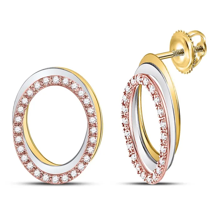 Earrings gndatlanta 10kt TriTone Gold Round Diamond Oval Stud Earrings 15 Cttw