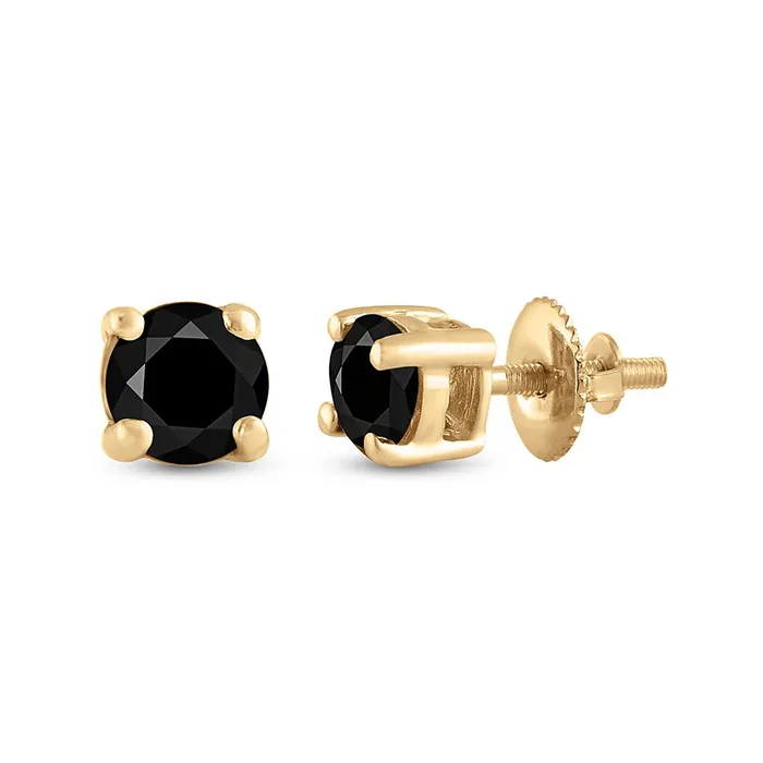Earrings gndatlanta 14k Yellow Gold Round Black Diamond Solitaire Earrings 34 Cttw