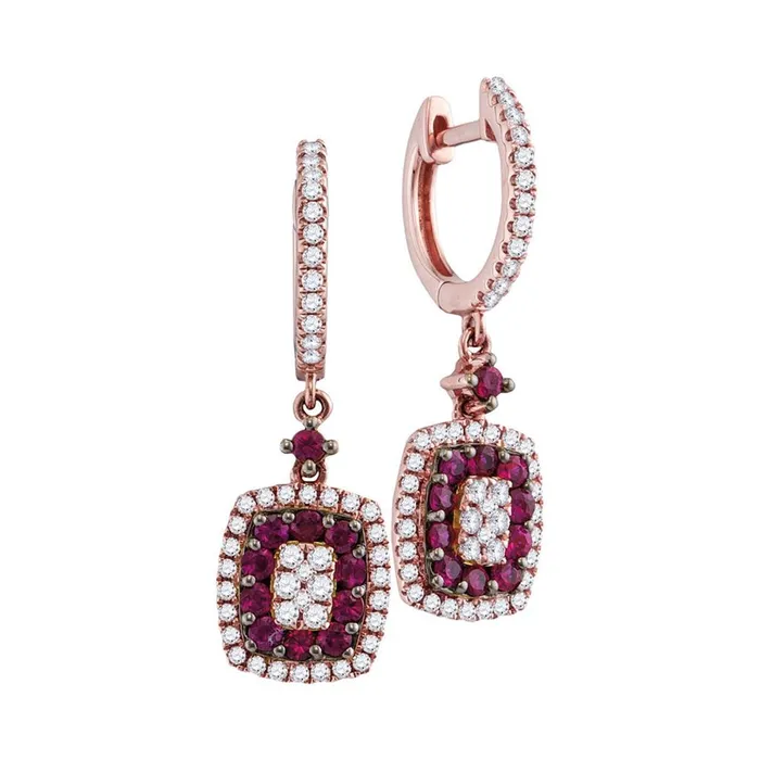 Earrings gndatlanta 18k Rose Gold Round Ruby Diamond Dangle Earrings 114 Cttw