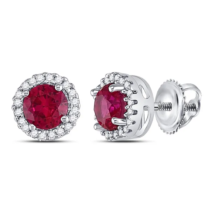 Earrings gndatlanta Sterling Silver Round Created Ruby Solitaire Stud Earrings 113 Cttw Earrings gndatlanta Sterling Silver Round Created Ruby Solitaire Stud Earrings 113 Cttw