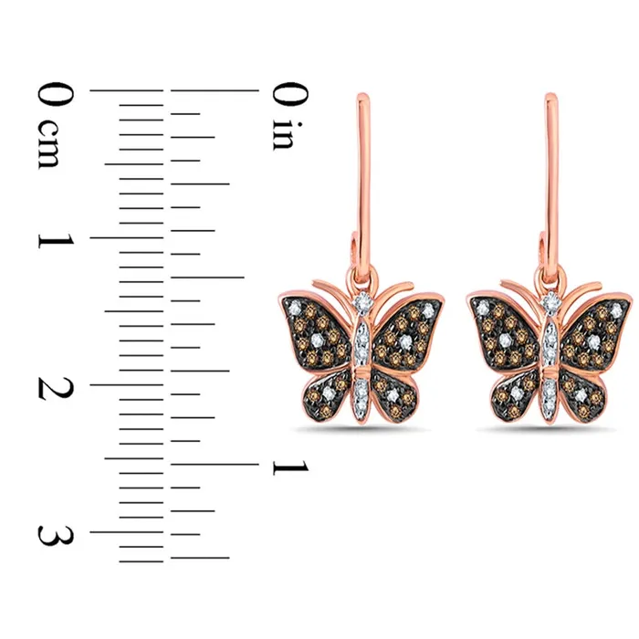 Earrings Goldia 025 CT TW Champagne and White Diamond Butterfly Drop Earrings in 10K Rose Gold Earrings Goldia 025 CT TW Champagne and White Diamond Butterfly Drop Earrings in 10K Rose Gold