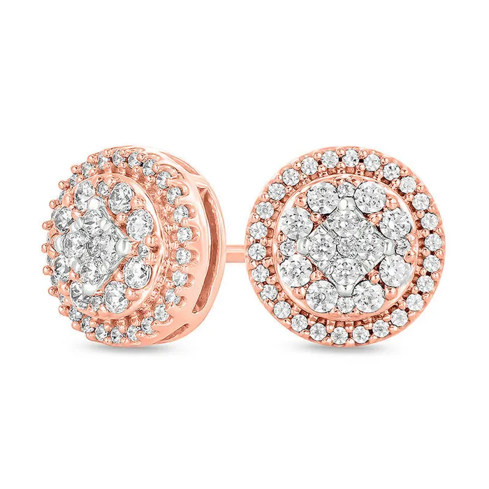 Earrings Goldia 05 CT TW Composite Diamond Frame Stud Earrings in 10K Rose Gold