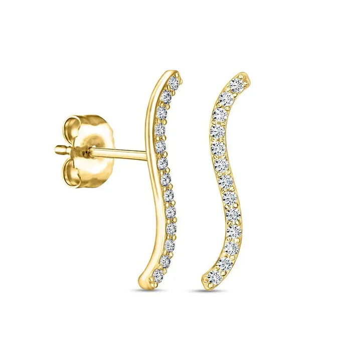 Earrings Goldia 05 CT TW Diamond Wavy Bar Stud Earrings in 10K Gold
