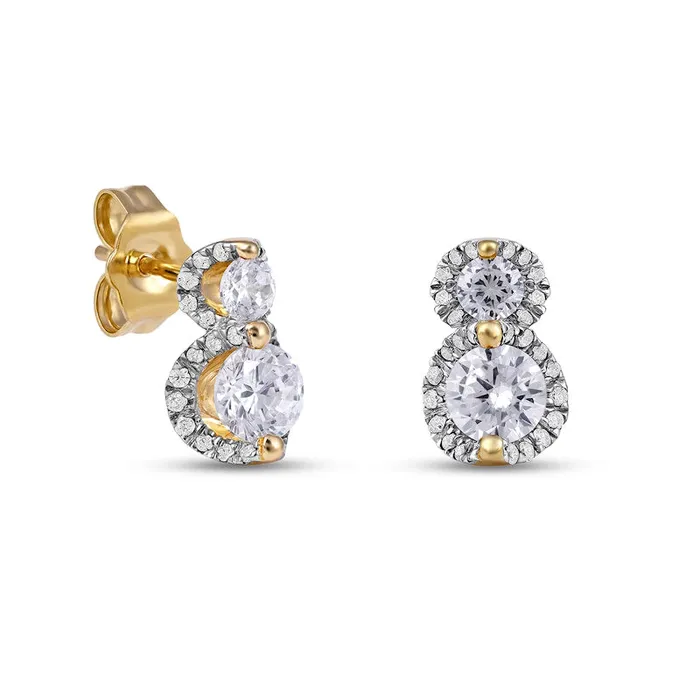 Earrings Goldia 1 CT TW Diamond Frame Double Drop Earrings in 10K Gold