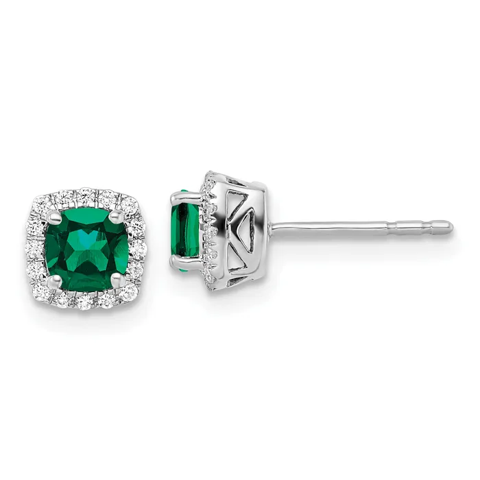 Earrings Goldia 10k White Gold 110 Ct Lab Grown Diamond VSSI G and Created Emerald Square Halo Post Earrings Earrings Goldia 10k White Gold 110 Ct Lab Grown Diamond VSSI G and Created Emerald Square Halo Post Earrings