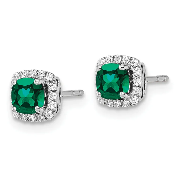 Earrings Goldia 10k White Gold 110 Ct Lab Grown Diamond VSSI G and Created Emerald Square Halo Post Earrings
