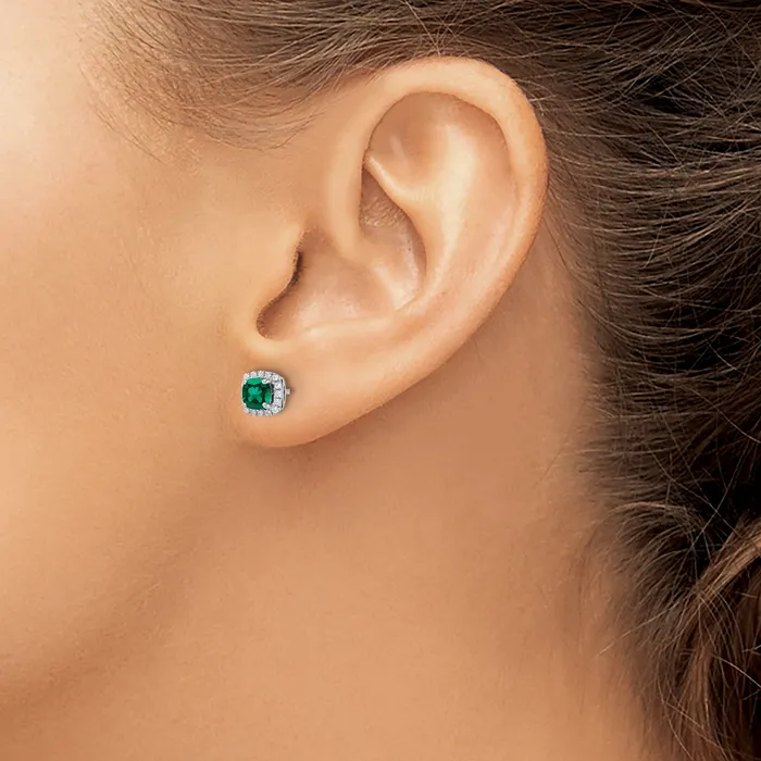 Earrings Goldia 10k White Gold 110 Ct Lab Grown Diamond VSSI G and Created Emerald Square Halo Post Earrings