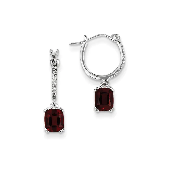 Earrings Goldia 14k White Gold Real Diamond and Garnet Dangle Hoop Earrings