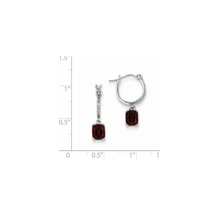 Earrings Goldia 14k White Gold Real Diamond and Garnet Dangle Hoop Earrings