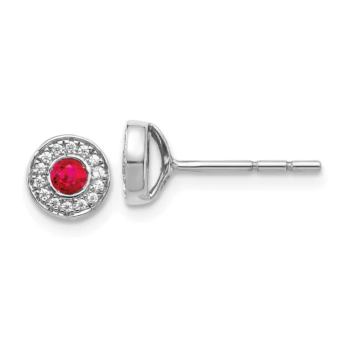 Earrings Goldia 14k White Gold Real Diamond and Ruby Halo Post Earrings