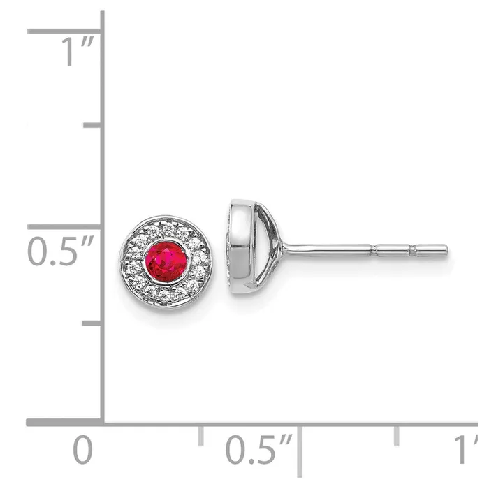 Earrings Goldia 14k White Gold Real Diamond and Ruby Halo Post Earrings