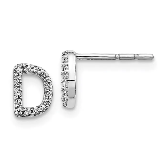 Earrings Goldia 14k White Gold Real Diamond Initial D Earrings