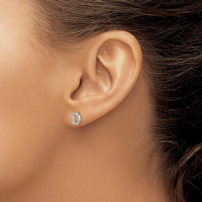 Earrings Goldia 14k White Gold Real Diamond Initial D Earrings