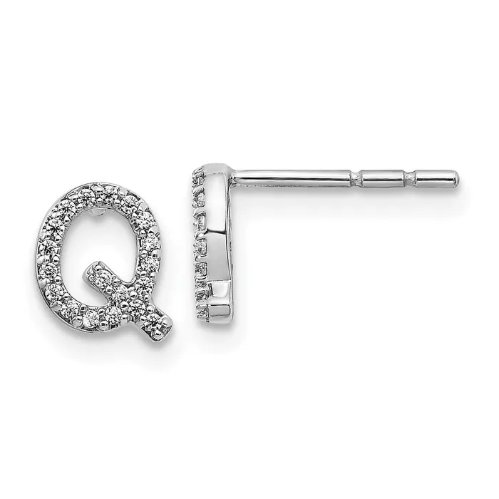 Earrings Goldia 14k White Gold Real Diamond Initial Q Earrings