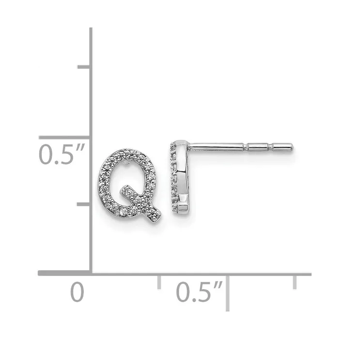 Earrings Goldia 14k White Gold Real Diamond Initial Q Earrings