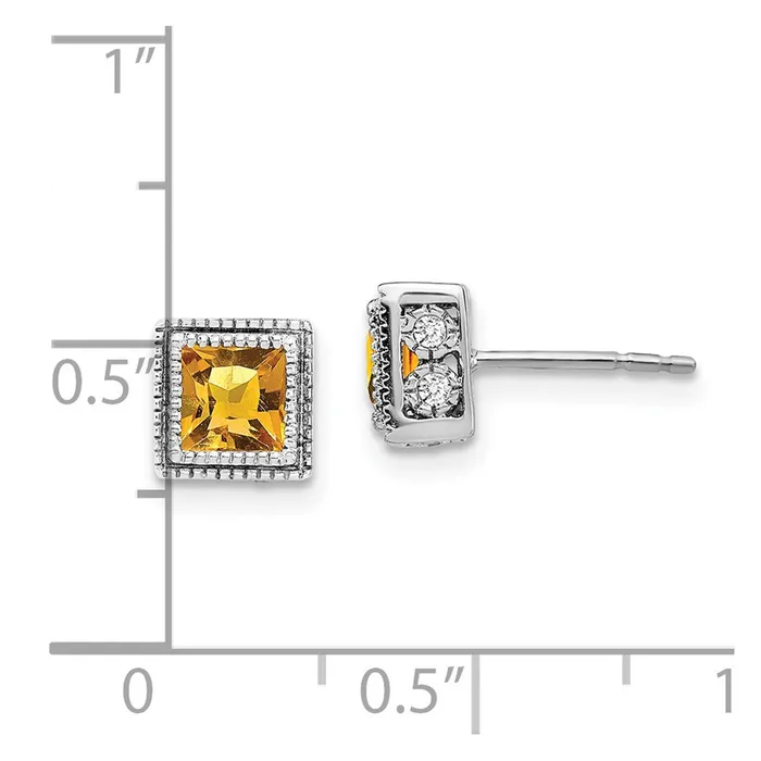 Earrings Goldia 14k White Gold Square Citrine and Real Diamond Earrings