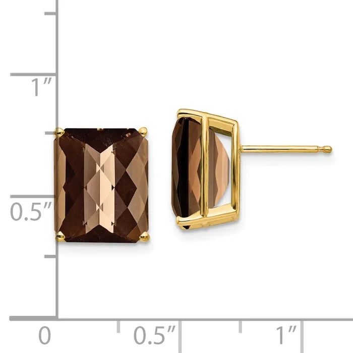 Earrings Goldia 14k Yellow Gold 12x10 Octagon CheckerCut Smok Yellow Gold Quartz Earrings