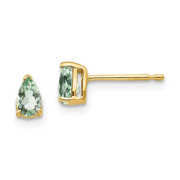 Earrings Goldia 14k Yellow Gold 5x3 Pear Green Quartz Earrings