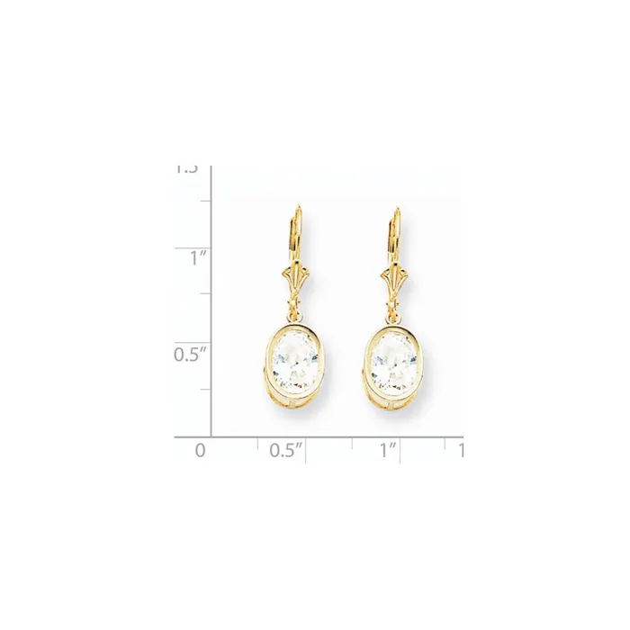 Earrings Goldia 14k Yellow Gold 9x7mm Oval Cubic Zirconia Leverback Earrings