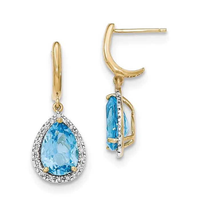 Earrings Goldia 14k Yellow Gold Lt Swiss Blue Topaz wReal Diamond Halo Post Dangle Earrings