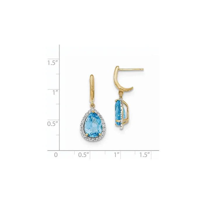 Earrings Goldia 14k Yellow Gold Lt Swiss Blue Topaz wReal Diamond Halo Post Dangle Earrings