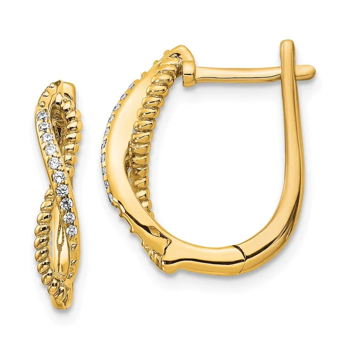 Earrings Goldia 14k Yellow Gold Real Diamond and Twisted Rope Hinged Post Earrings