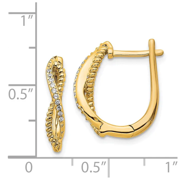 Earrings Goldia 14k Yellow Gold Real Diamond and Twisted Rope Hinged Post Earrings
