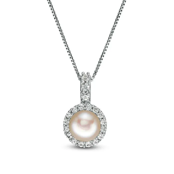 Earrings Goldia 70mm Cultured Freshwater Pearl and LabCreated White Sapphire Frame Drop Pendant in Sterling Silver Earrings Goldia 70mm Cultured Freshwater Pearl and LabCreated White Sapphire Frame Drop Pendant in Sterling Silver