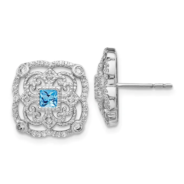 Earrings Goldia Solid 14k White Gold Simulated CZ Blue Topaz Fancy Earrings