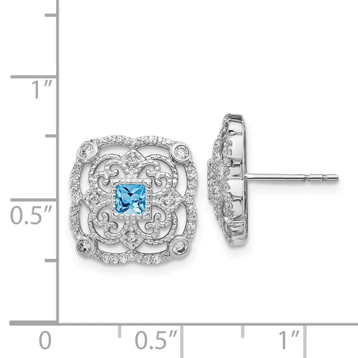 Earrings Goldia Solid 14k White Gold Simulated CZ Blue Topaz Fancy Earrings