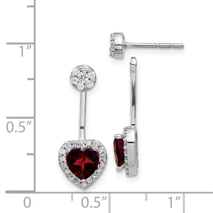 Earrings Goldia Solid 14k White Gold Simulated CZ SimulatedHeart Garnet FrontBacK Earrings