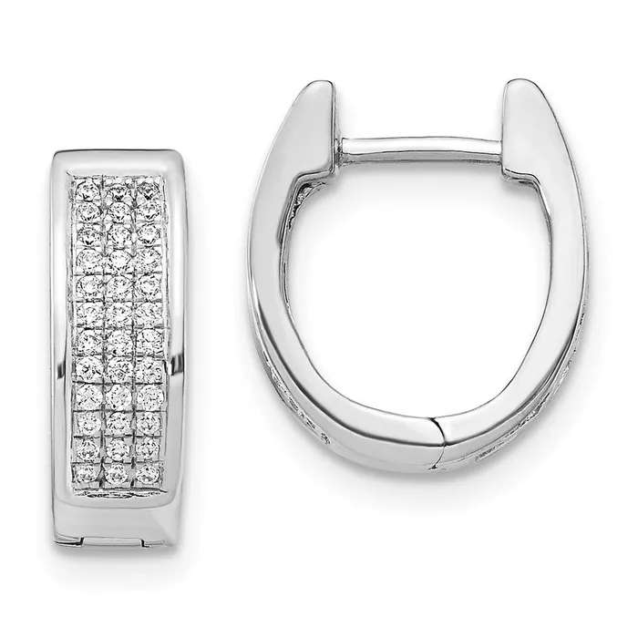 Earrings Goldia Solid 14k White Gold Simulated CZ Small Hinged Oval Hoop Earrings