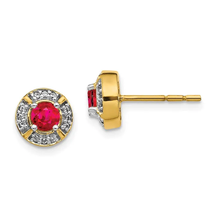 Earrings Goldia Solid 14k Yellow Gold Simulated CZ and Ruby Fancy Halo Earrings