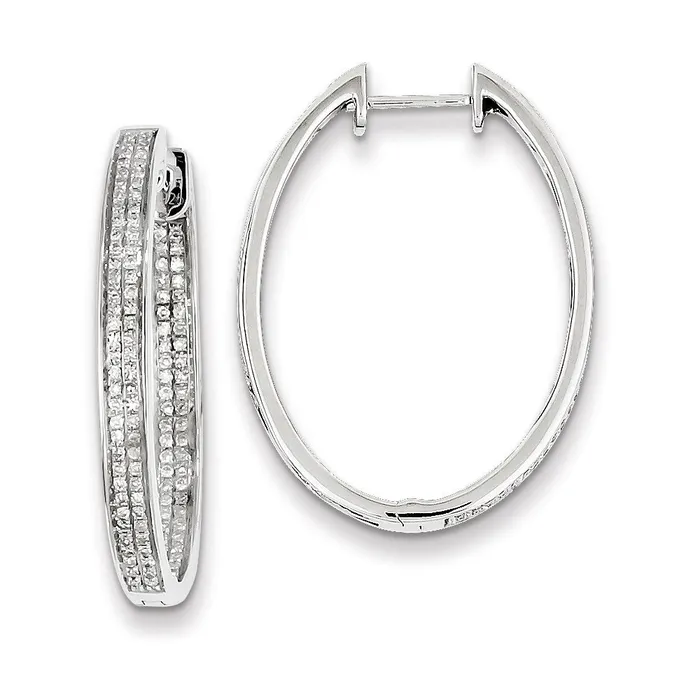 Earrings Goldia Sterling Silver Diamond Oval Hinged Hoop Earrings