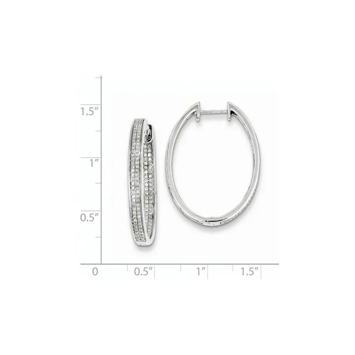 Earrings Goldia Sterling Silver Diamond Oval Hinged Hoop Earrings