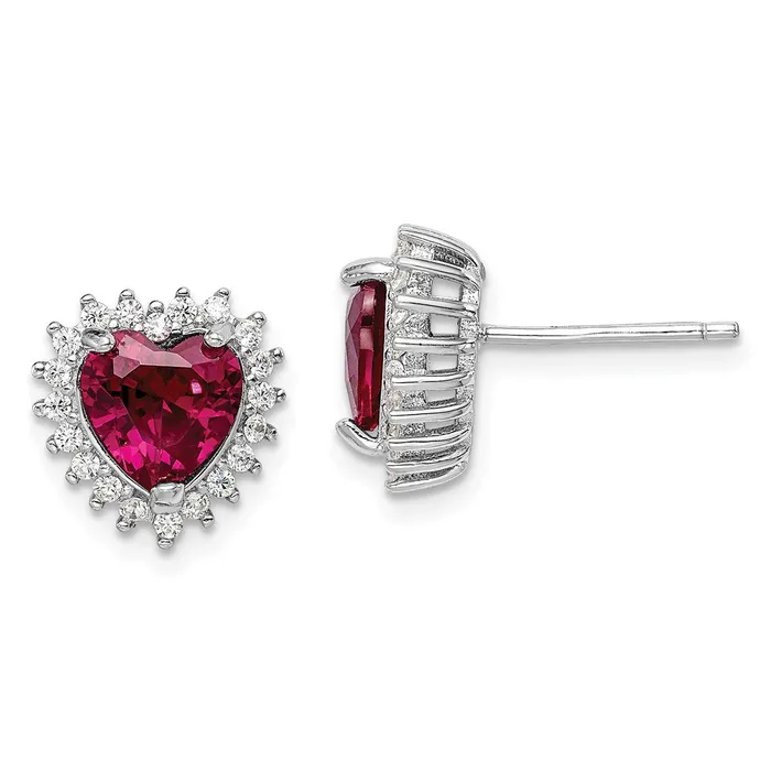 Earrings Goldia Sterling Silver RHplated Created Corundum and CZ Heart Post Earrings Earrings Goldia Sterling Silver RHplated Created Corundum and CZ Heart Post Earrings