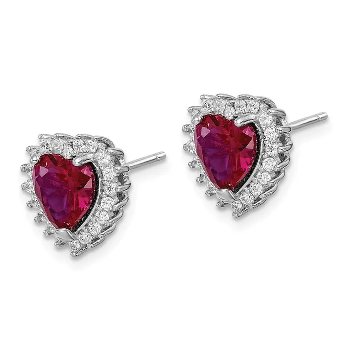 Earrings Goldia Sterling Silver RHplated Created Corundum and CZ Heart Post Earrings