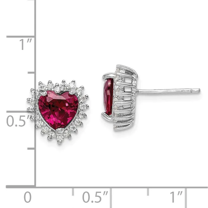 Earrings Goldia Sterling Silver RHplated Created Corundum and CZ Heart Post Earrings
