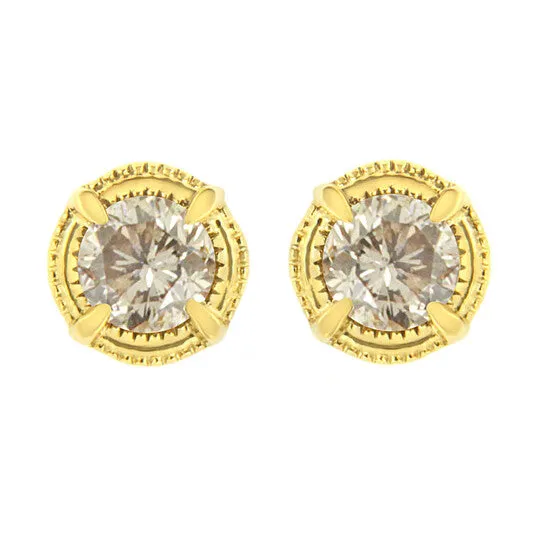 Earrings JMS always Original 14K Yellow Gold Plated 925 Sterling Silver 14 cttw Diamond Modern 4Prong Solitaire Milgrain Stud Earrings KL Color I2I3 Clarity Earrings JMS always Original 14K Yellow Gold Plated 925 Sterling Silver 14 cttw Diamond Modern 4Prong Solitaire Milgrain Stud Earrings KL Color I2I3 Clarity