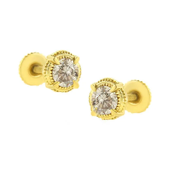 Earrings JMS always Original 14K Yellow Gold Plated 925 Sterling Silver 14 cttw Diamond Modern 4Prong Solitaire Milgrain Stud Earrings KL Color I2I3 Clarity Earrings JMS always Original 14K Yellow Gold Plated 925 Sterling Silver 14 cttw Diamond Modern 4Prong Solitaire Milgrain Stud Earrings KL Color I2I3 Clarity