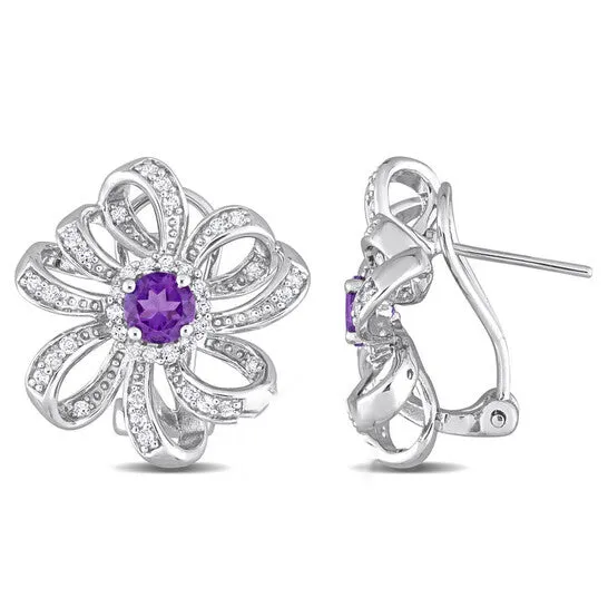 Earrings JMS always Original AMOUR 1 58 CT TGW African Amethyst and White Topaz Floral Clipback Earrings In Sterling Silver Earrings JMS always Original AMOUR 1 58 CT TGW African Amethyst and White Topaz Floral Clipback Earrings In Sterling Silver