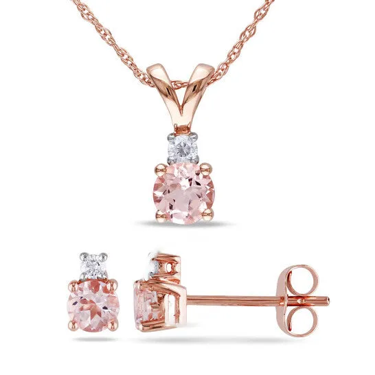 Earrings JMS always Original AMOUR 2 Pc Set Of 110 CT TW Diamond and Morganite Stud Earrings and Necklace In 10K Rose Gold Earrings JMS always Original AMOUR 2 Pc Set Of 110 CT TW Diamond and Morganite Stud Earrings and Necklace In 10K Rose Gold