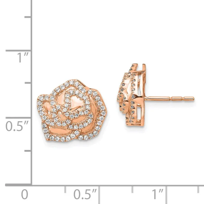 Earrings Solid 14k Rose Gold Simulated CZ Fancy Flower Earrings Goldia