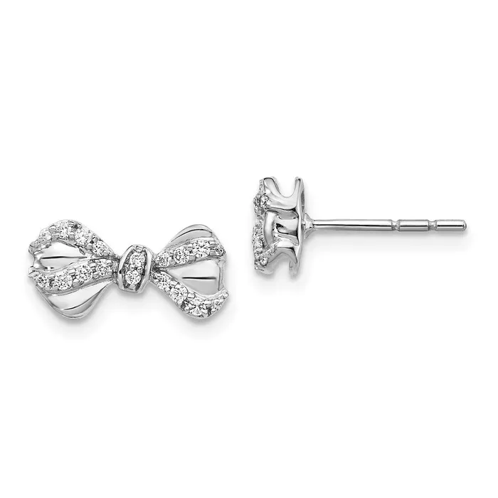Earrings Solid 14k White Gold Simulated CZ Bow Post Earrings Goldia