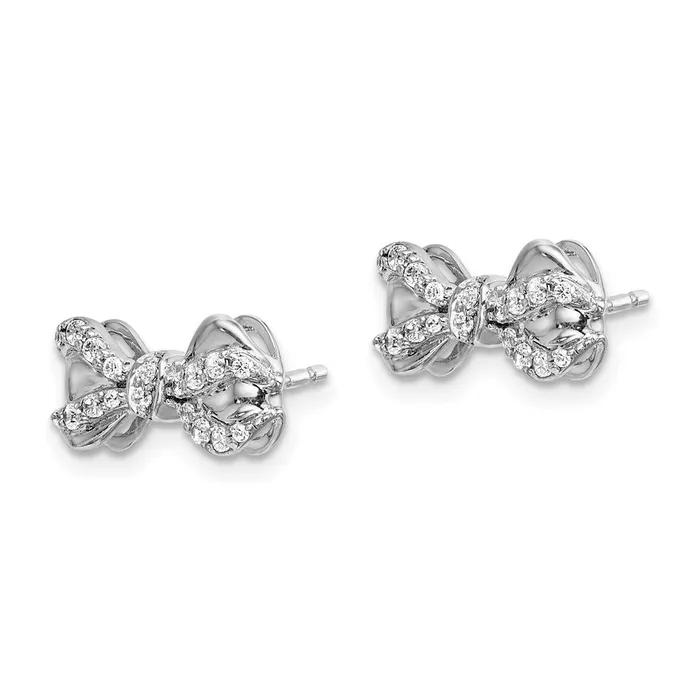 Earrings Solid 14k White Gold Simulated CZ Bow Post Earrings Goldia