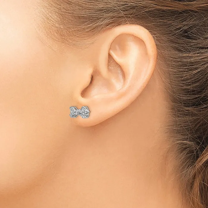 Earrings Solid 14k White Gold Simulated CZ Bow Post Earrings Goldia